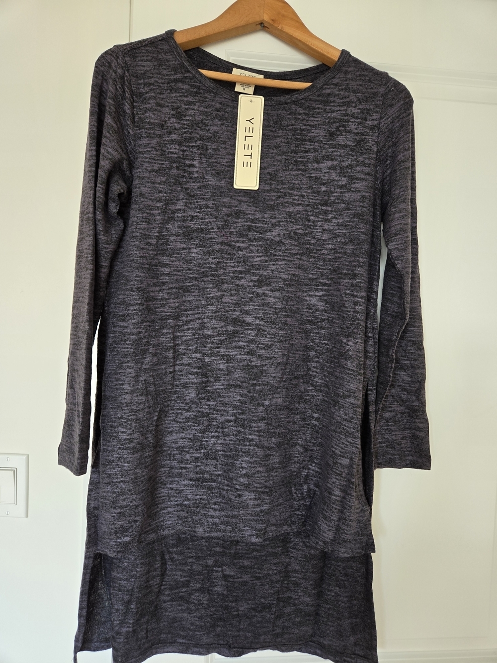 Women's Long Sleeve Heathered Tunic Top - Charcoal - Picture 5 of 5